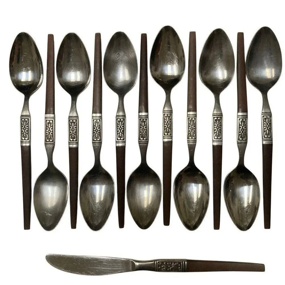 MCM INTERPUR Bar Harbor Stainless Steel Faux Wood Scroll Japan‎ Flatware 68 PCS